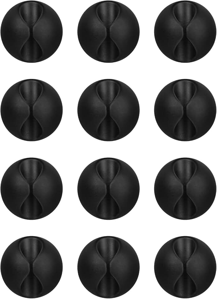 Flezoo 12PCS Black Adhesive Cable Clips Cord Organizer for Wire Management | Residue-Free Strong Adhesive, No-Drill Install, For Charger Headphone Cords, Home Office Desk Car Nightstand, Wire Organizer
