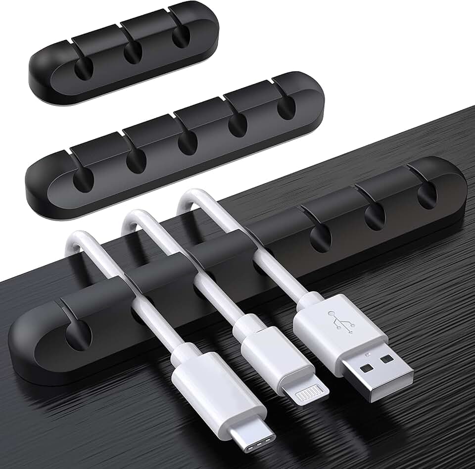 SOULWIT 3 Pcs Silicone USB Cable Holder Clips, Self Adhesive - Black | for Desktop Charging Cable, Nightstand, Mouse Cable Wire PC Office Home Global Recycled Standard