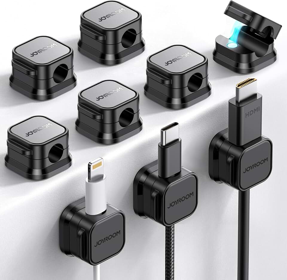 JOYROOM 9 Pack Magnetic Cable Clips Cord Organizer Adhesive Wire Management | Home Nightstand Office Desk Accessories, Dorm Room Desktop Essentials, Car Wall Cable Organization, Phone Charger Cord Holder