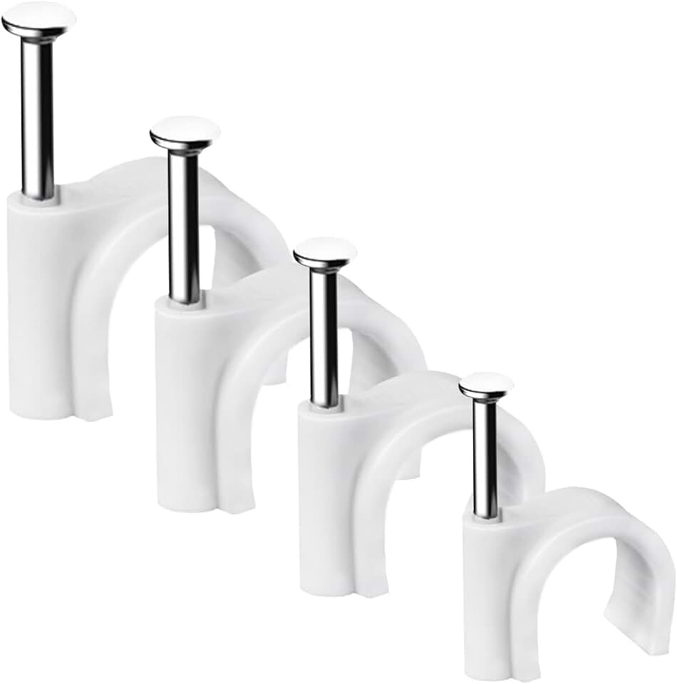 Abnii Cable Nails Clips, 400 Pcs, 4mm 6mm 8mm 10mm, Wire Wall Clips, White | Ethernet Cable Clips, Cable Tacks Coax Holder Clips, RG6 RG59 CAT6 RJ45 Cable Cord Clips
