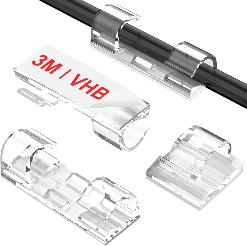 TidyHelper Adhesive Cable Clips Clear (40PCS, M), Indoor/Outdoor | Cord Clips for Wires on Wall, Wire Holders for Cords, Cable Management Under Desk, Car, PC, USB, Charger, Cat 6, Dash Cam