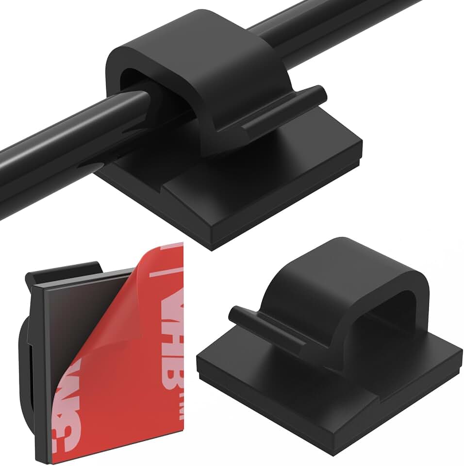 40Pack Adhesive Cable Clips, Wire Holders for Desk Wall Car, Black | 40 Clips + 45 Adhesive Strips, Nylon PA66 Heat Resistant, Snap-Open One-Hand Design, Multi-Scene Use