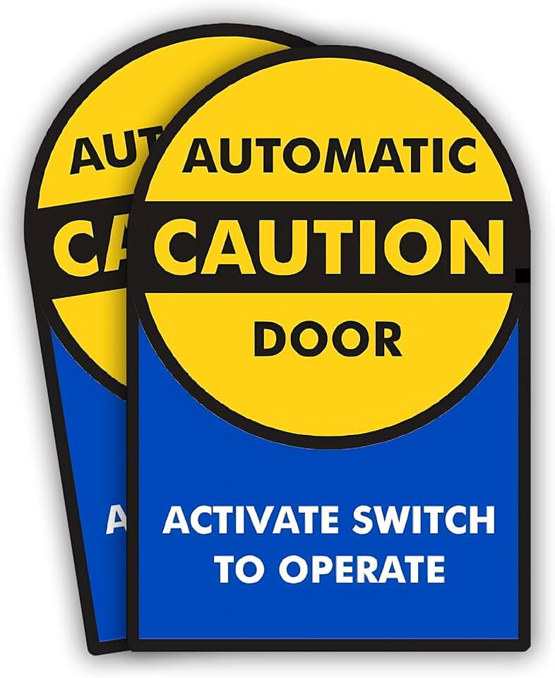 eDesign Caution Automatic Door Sticker, Activate Switch to Operate Sticker - 9x6 Inches - Two-Sided Glass Door Safety Decals 2-Pack, Multicolor