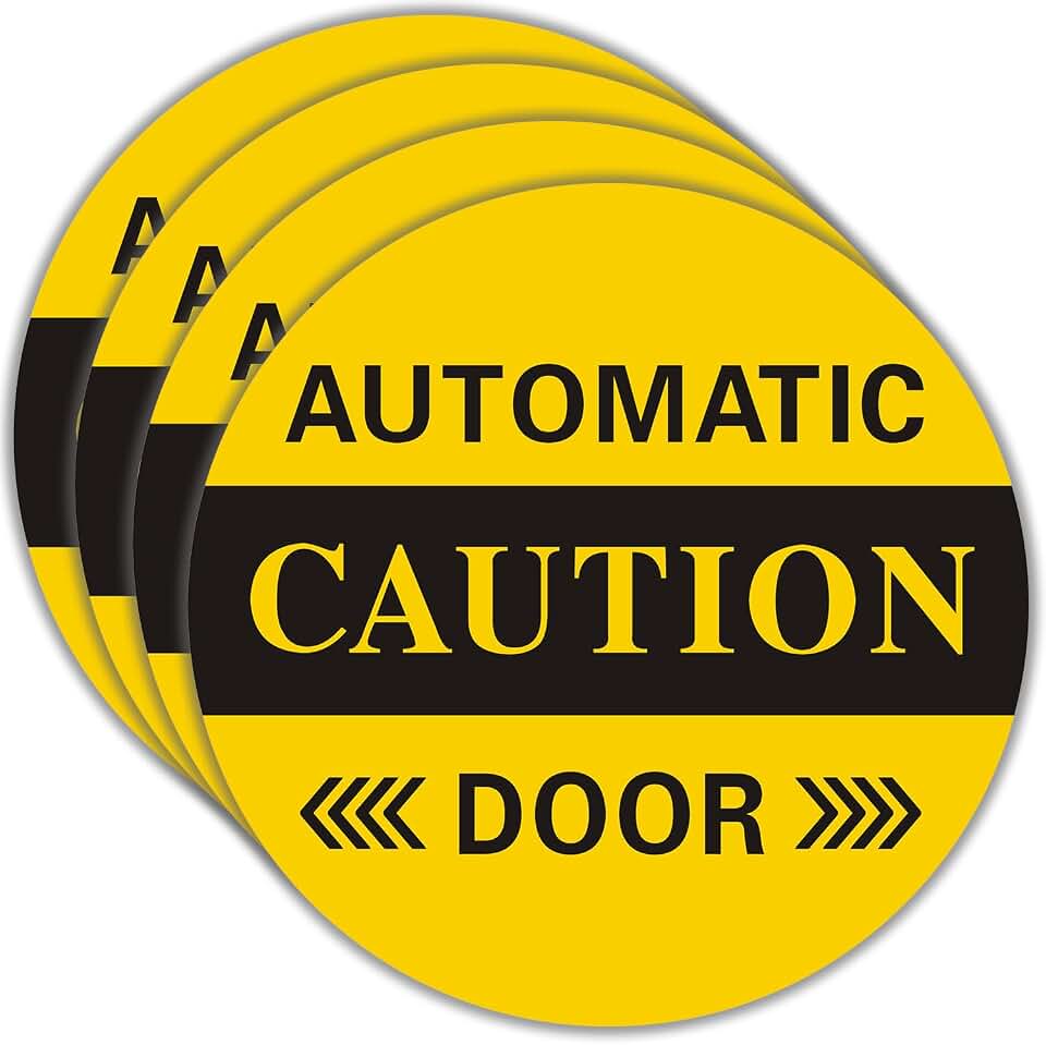 4 Pcs Caution Automatic Door Sticker,2-Sided Glass Door Signs,5x5in