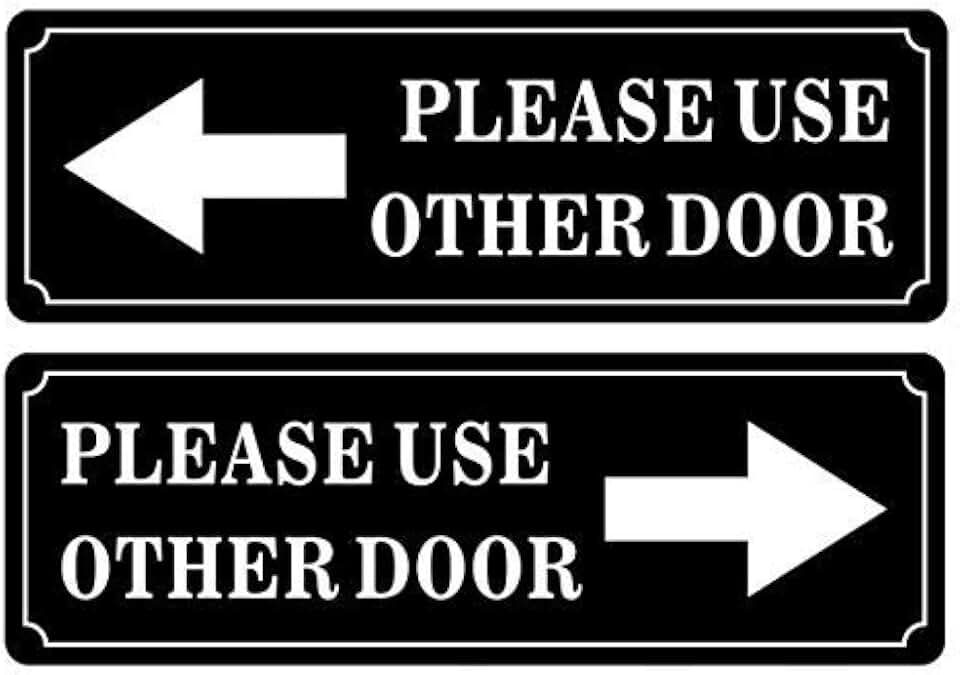 Outdoor/Indoor (2 Pack) 9" X 3" - Please Use Other Door - Notice Sign Black &amp; White Back Adhesive Vinyl Label Sticker Decal - for Business Store, Shop, Cafe, Office, Restaurant
