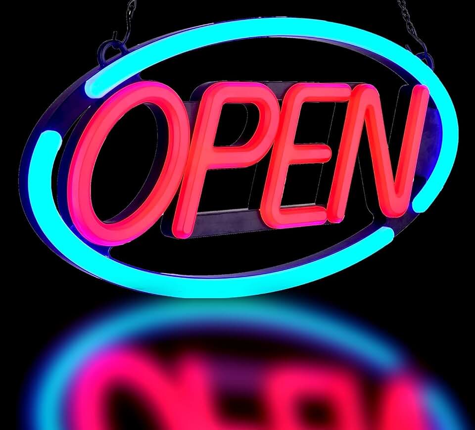 GreenCube 24'' X 12'' Ultra Bright LED Open Sign - Remote Controlled - Get Your Business Seen Day or Night (Blue/Red)
