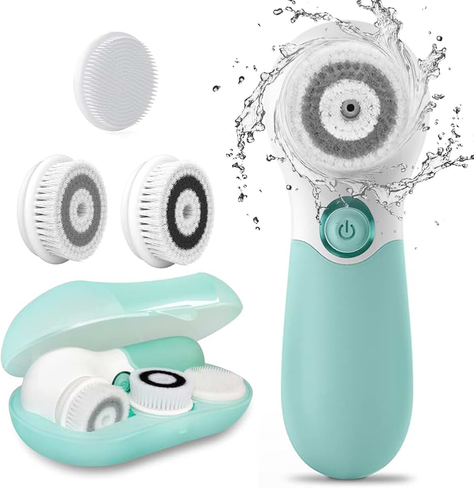 Facial Cleansing Brush Electric Facial Exfoliating Massage Brush with 3 Cleanser Heads and 2 Speeds Adjustable for Deep Cleaning, Removing Blackhead, Face Massaging