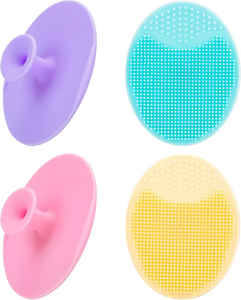 4 Pack Face Scrubber,JEXCULL Soft Silicone Facial Cleansing Brush Face Exfoliator Blackhead Acne Pore Pad Cradle Cap Face Wash Brush for Deep Cleaning Skin Care