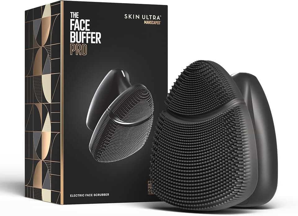 MANSCAPED® The Face Buffer PRO - Men's Electric Silicone Face Scrubber for | Nourishing, Deep Cleaning &amp; Exfoliating Your Skin, 3 Facial Cleansing Modes &amp; 2 Sonic Vibration Speeds, Travel Lock