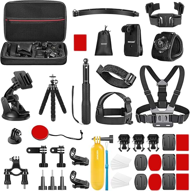 NEEWER 50 in 1 Action Camera Accessory Kit Compatible with GoPro DJI | Compatible with Hero 12 11 10 9 OSMO 4 3 2 Insta360 X3 X2 GO 3 SJCAM DBPOWER AKASO VicTsing APEMAN WiMiUS QUMOX Campark