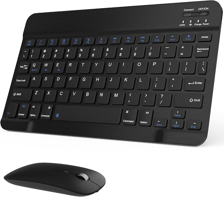 Rechargeable Bluetooth Keyboard and Mouse Combo, Universal Ultra-Slim Wireless Keyboard Mouse Set for Android Windows iPad iPhone Samsung Tablet Portable Compact Keyboard Set (Black)