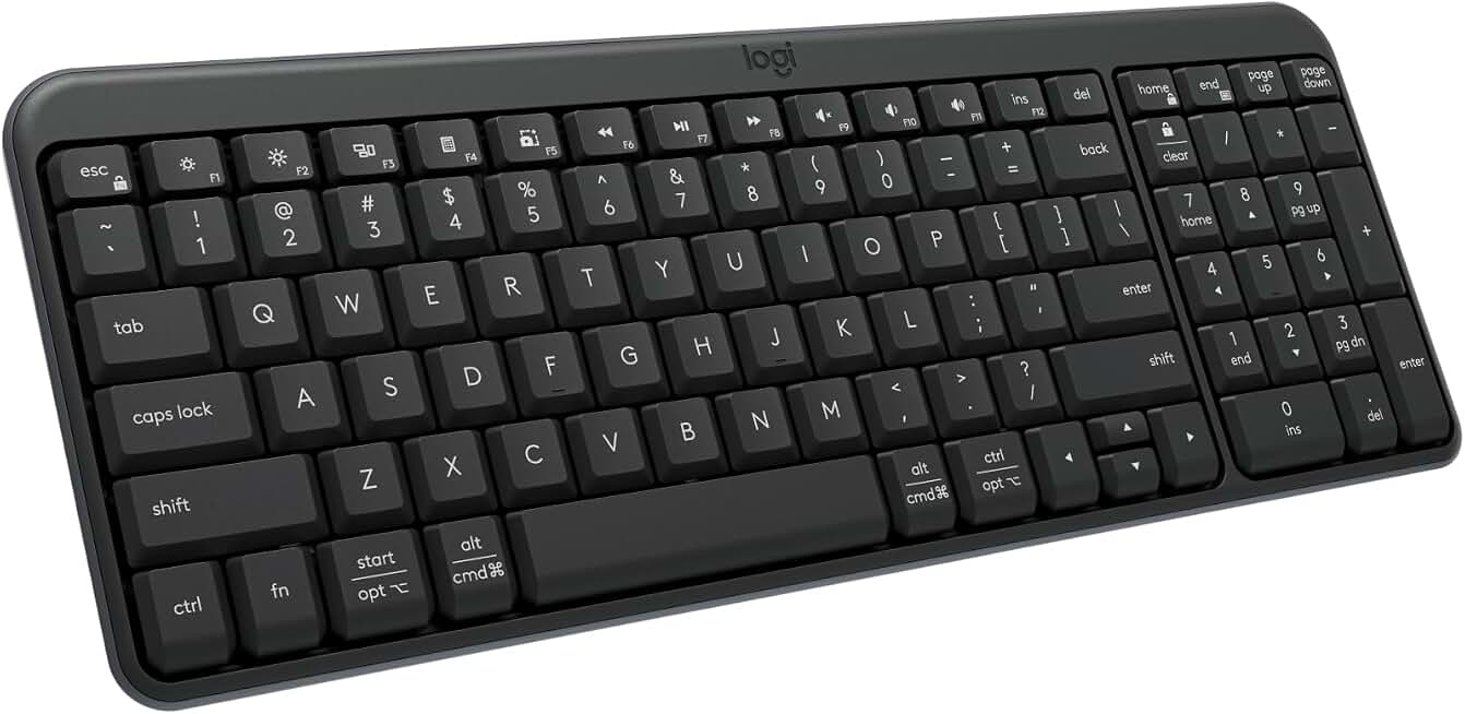 Logitech K250 Compact Wireless Bluetooth Keyboard with Number Pad, Graphite | Bluetooth only, no USB receiver, full number pad, deep-profile keys, responsive typing, spill-resistant, for Windows, MacOS