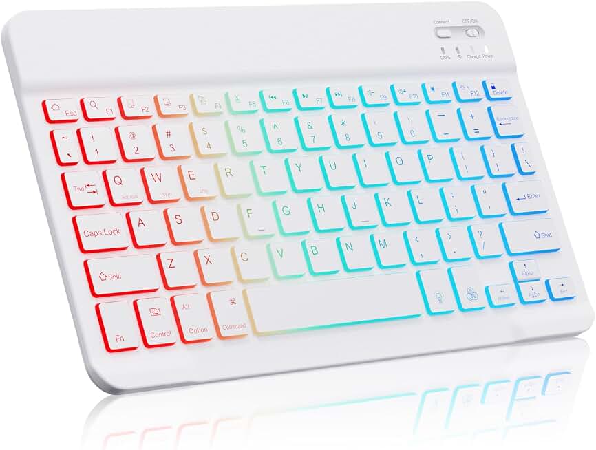 Lightup Wireless Bluetooth Keyboard for iPad Air/Pro/Mini, iPad A17, A16, M2, M3, M4, M5, MacBook, Chromebook etc. Rechargeable Slim Portable, IOS Windows Android Lighting Tablets Keyboard - Black