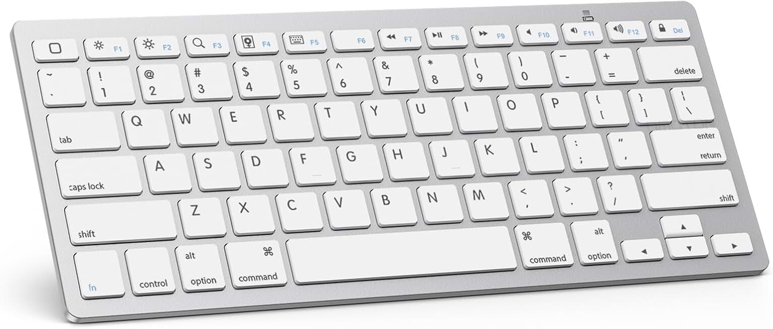 OMOTON Ultra-Slim Bluetooth Keyboard for iPad,iPad Pro/Air/Mini,iPhone | Stable Wireless iOS Keyboard with 12 Multimedia Keys, Portable Size for Office, Business, Travel, School,White