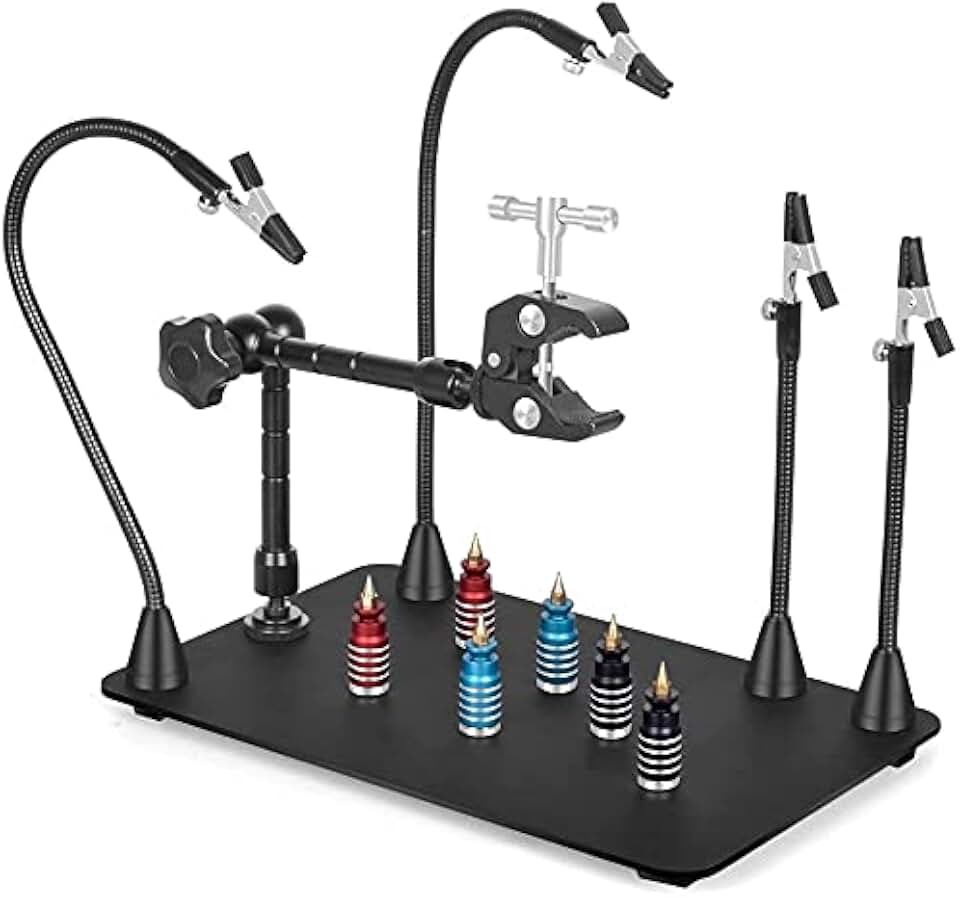 NOEVSBIG Magnetic Helping Hands Soldering Station with Large &amp; Heavy Duty Base,2.16-inch Jaw Opening Soldering Clamp,4 PCB Holders,4 Flexible Arms Helping Hands for Electronic Repair Soldering Jewelry