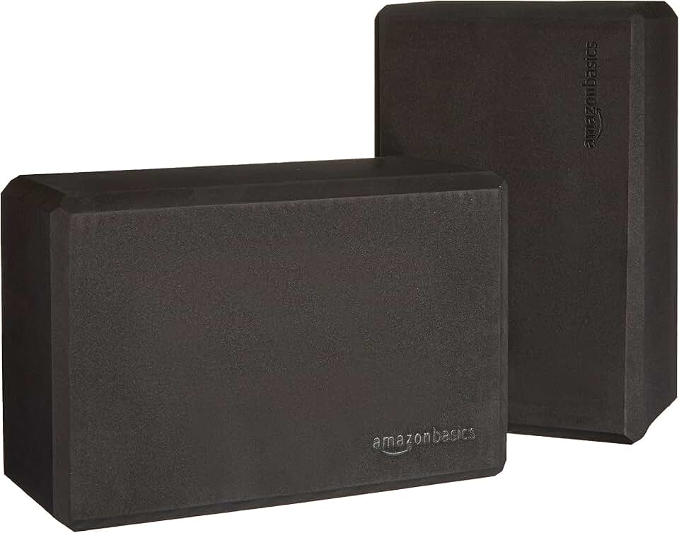 Amazon Basics Non-Slip Yoga Blocks, Set of 2, Deepen Poses, 4" x 9" x 6", Black