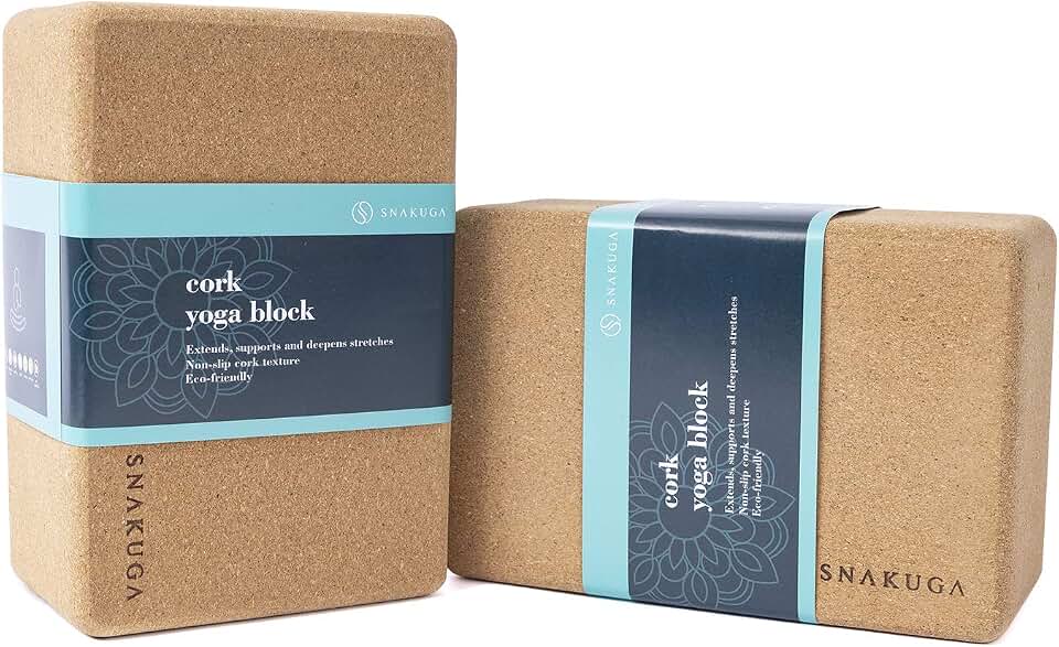 Cork Yoga Block 2 Pack for Pilates 9"x6"x4" Non-Slip &amp; High Density | Eco-Friendly Natural Cork Block for Pilates, Meditation, Fitness and Stretching Supportive &amp; Flexible to Improve Pose Balance