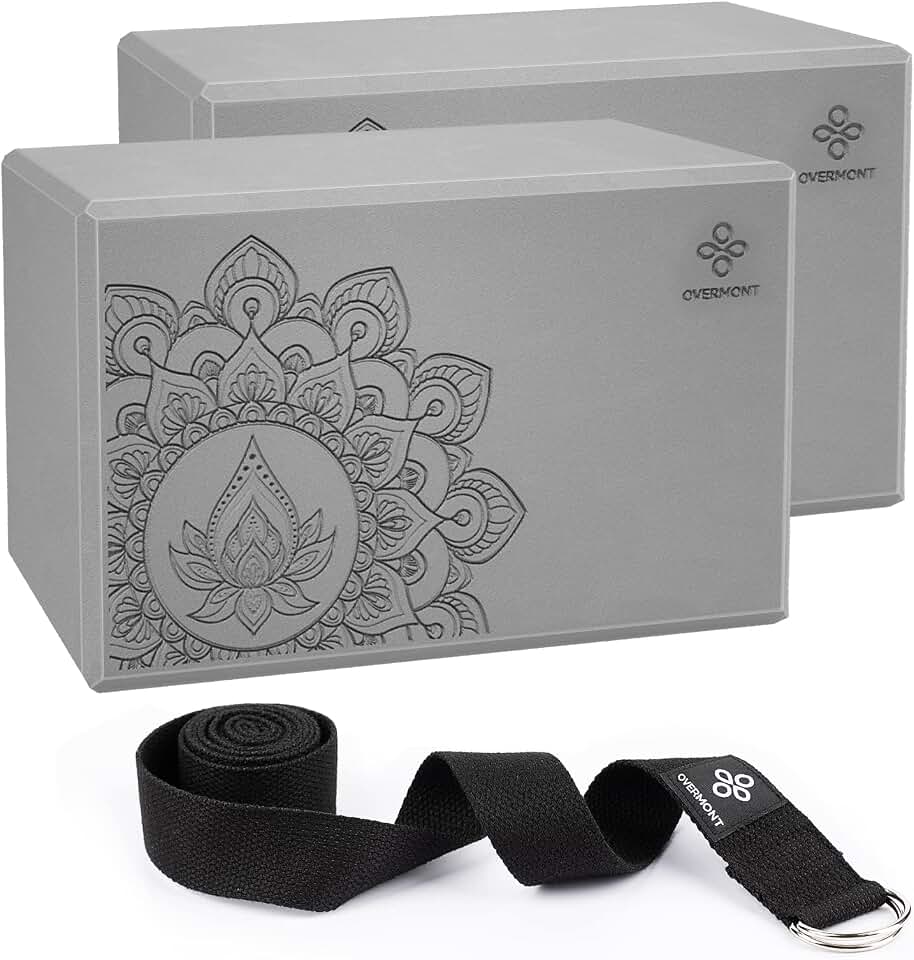 Overmont Yoga Block 2 Pack Supportive Latex-Free EVA Foam Soft Non-Slip Surface for General Fitness Pilates Stretching and Meditation 9"x6"x3" Yoga Strap Included