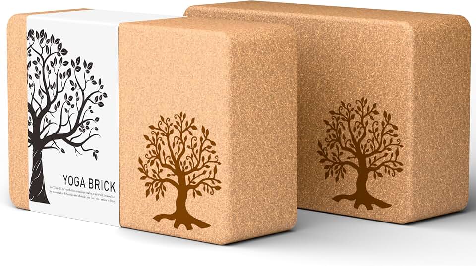 Cork Yoga Blocks 2 Pack Set, Natural Cork Soft Non-Slip Yoga Blocks, High Density &amp; Eco Friendly Yoga Accessories for Women| Men, Ideal for Yoga, Pilates, Stretching and Toning