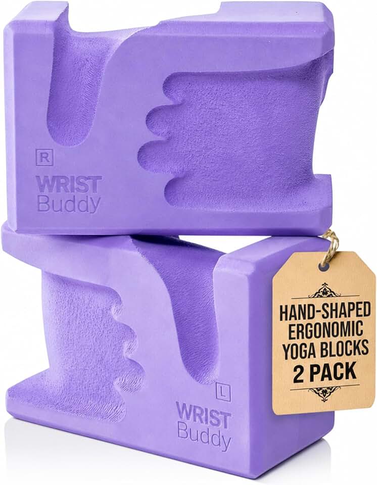WRISTBuddy® Yoga Blocks 2 Pack, High Density Non-Slip, Hand-Shaped Design | 60% less wrist pressure —patented hand-shaped design eases wrist discomfort for yoga, Pilates, push-ups, planks &amp; handstands.