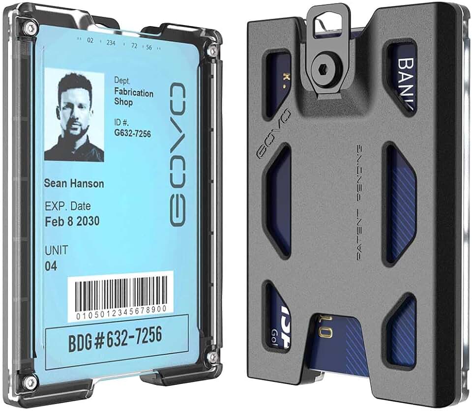 GOVO T4 Badge Holder No-Clip Version - Durable Polycarbonate ID Card Holder Holds 1 to 4 Cards (Black)