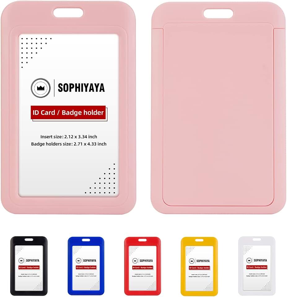 2 Pack Pink Vertical Sliding Hard Plastic Badge Holder for Offices School | Hard Sliding Vertical Case Key Card Work Badge Sleeve for Office School Factory Teachers Students