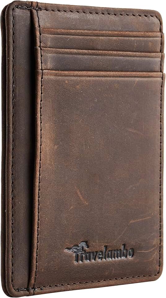 Travelambo Slim Wallet Front Pocket Minimalist Leather RFID Blocking Medium Size