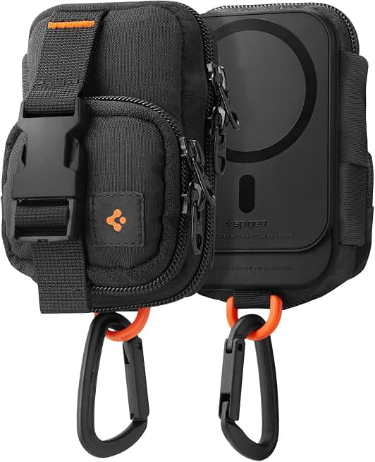 Spigen for MagSafe Wallet Magnetic Pouch Organizer, Snap Zip MagFit | EDC SSD Card Storage Wallet Belt Backpack Clip For iPhone 17/16/15/14/13/12, Pixel 11/10 Series &amp; More - Black