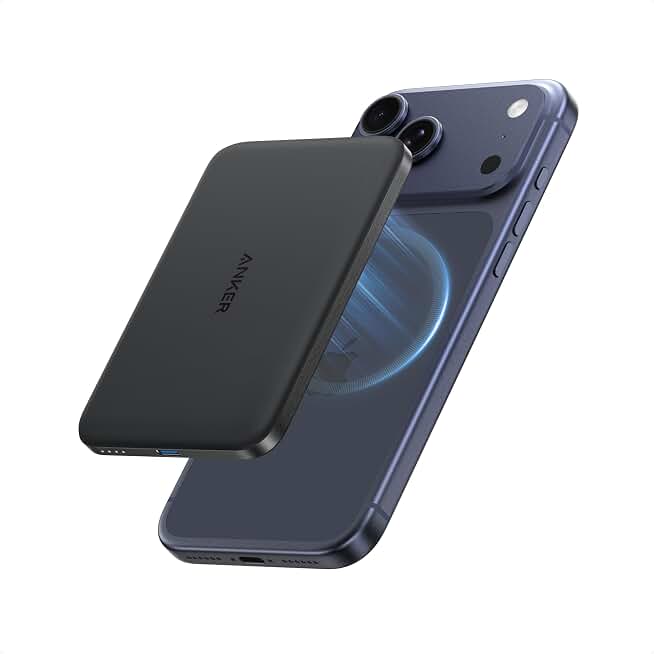 Anker Nano Magnetic Power Bank, 5,000mAh Qi2-Certified 15W Portable Charger | Ultra-Slim Travel Essential: 0.34 in, Qi2 15W MagSafe-Compatible Battery Pack for iPhone 17/16/15 Series and More