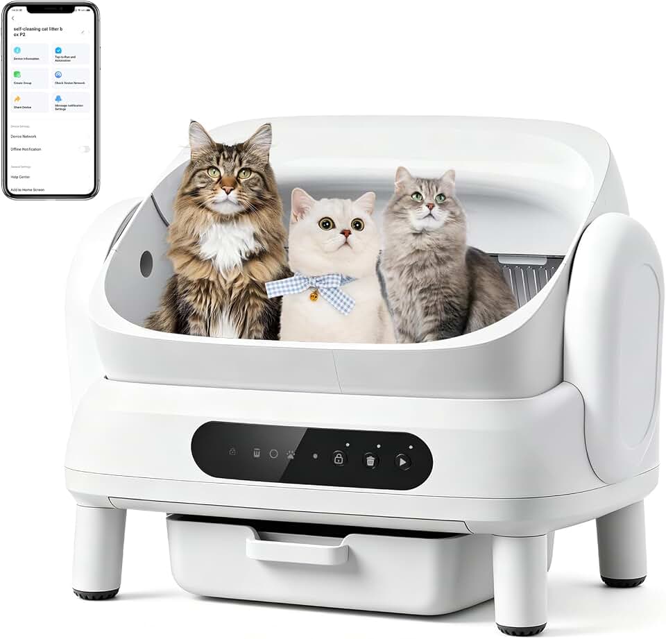 XXXL Self-Cleaning Cat Litter Box | , Extra Large Automatic Litter Box for Multiple Cats, Top Entry Smart App Control with Health Tracker, 20L Giant Waste Bin
