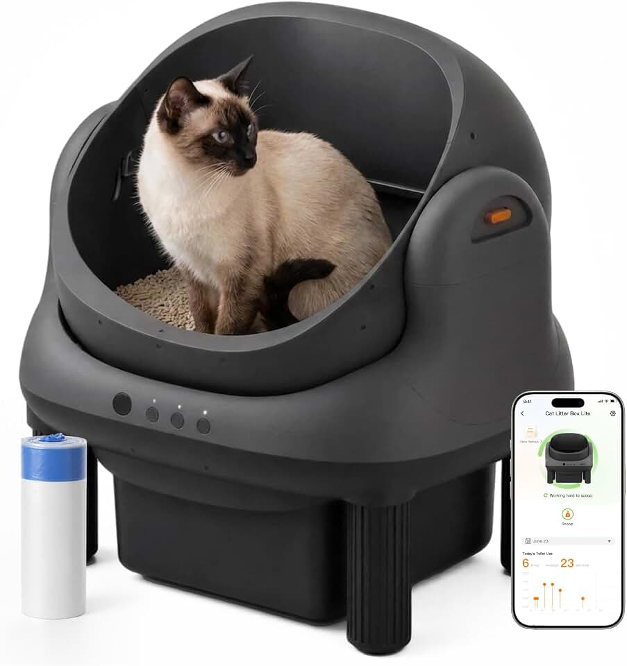 ABRCT Open Top L1 Self Cleaning Litter Box,Electronic Hands-Free,Smart Robot,Automatic Cleaning Litter Box-App Control &amp; Safe Anti-Pinch,with Safety Sensors &amp; Liner for Small &amp;Medium-sized Cats, Black