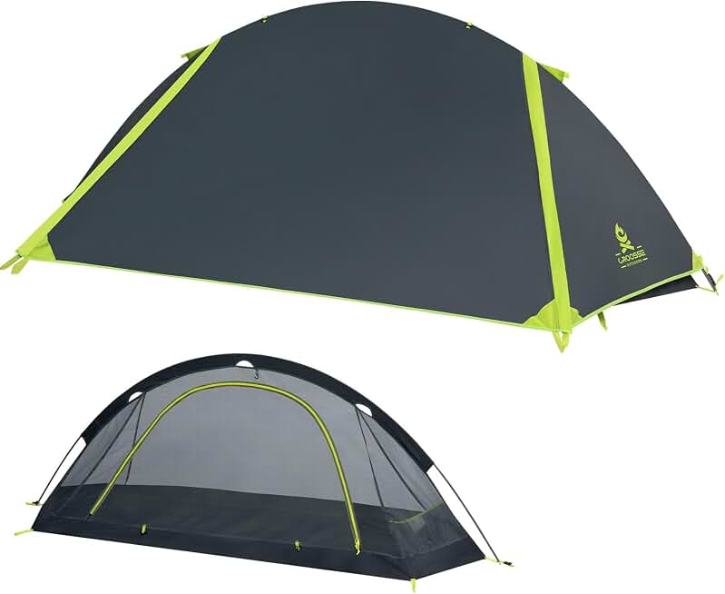 Lightweight 1/2 Person Backpacking Tent, Single Aluminum Pole Camping Tent | Gear Vestibule, Easy Setup, Windproof, Waterproof, 3 Season, Compact Carrying Bag, For Hiking, Bikepacking