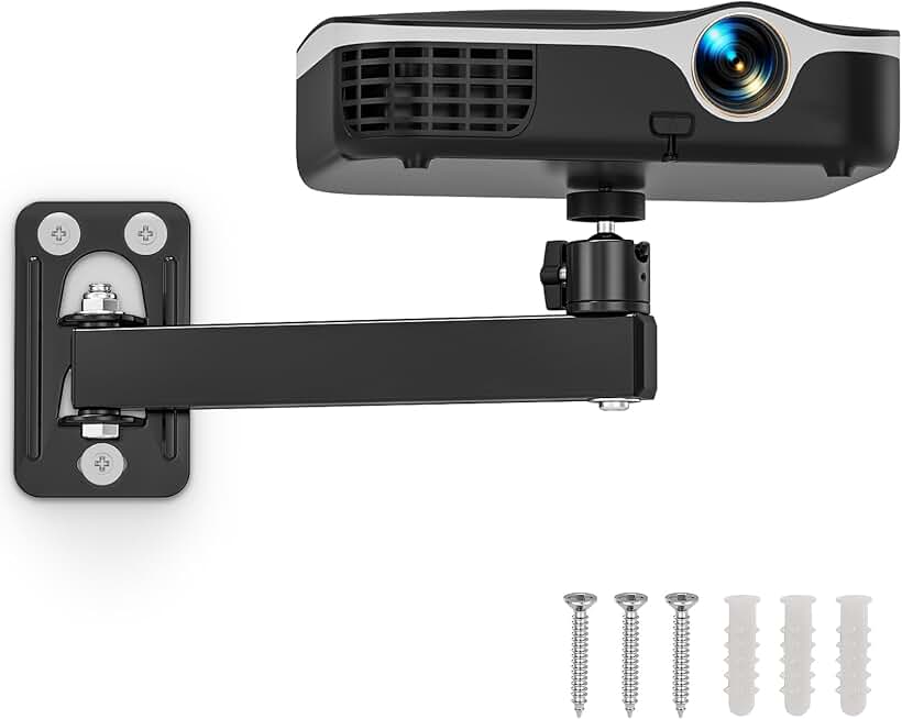 Projector Mount, Projector Wall Mount with 1/4-Inch Thread, Black | 360-Degree Rotation, Adjustable Tilt &amp; Swivel, Foldable, Easy Setup Compatible with Most Projectors for Office, Home
