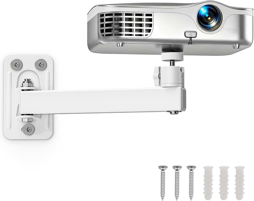Projector Stand, Projector Wall Mount with 1/4-Inch Thread, White | 360-Degree Rotation, Adjustable Tilt &amp; Swivel, Foldable, Easy Setup Compatible with Most Projectors for Home, Office