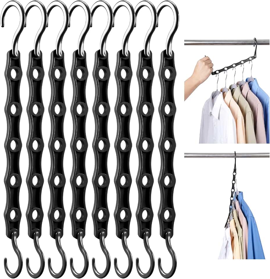 HOUSE DAY 10 Pack Space Saving Hangers, Black, Premium Smart Hanger | Space Saver Hanger Organizer, Closet Organizer and Storage for Dorm, Apartment, Dorm Room Essentials for Grouping Clothes Global Recycled Standard