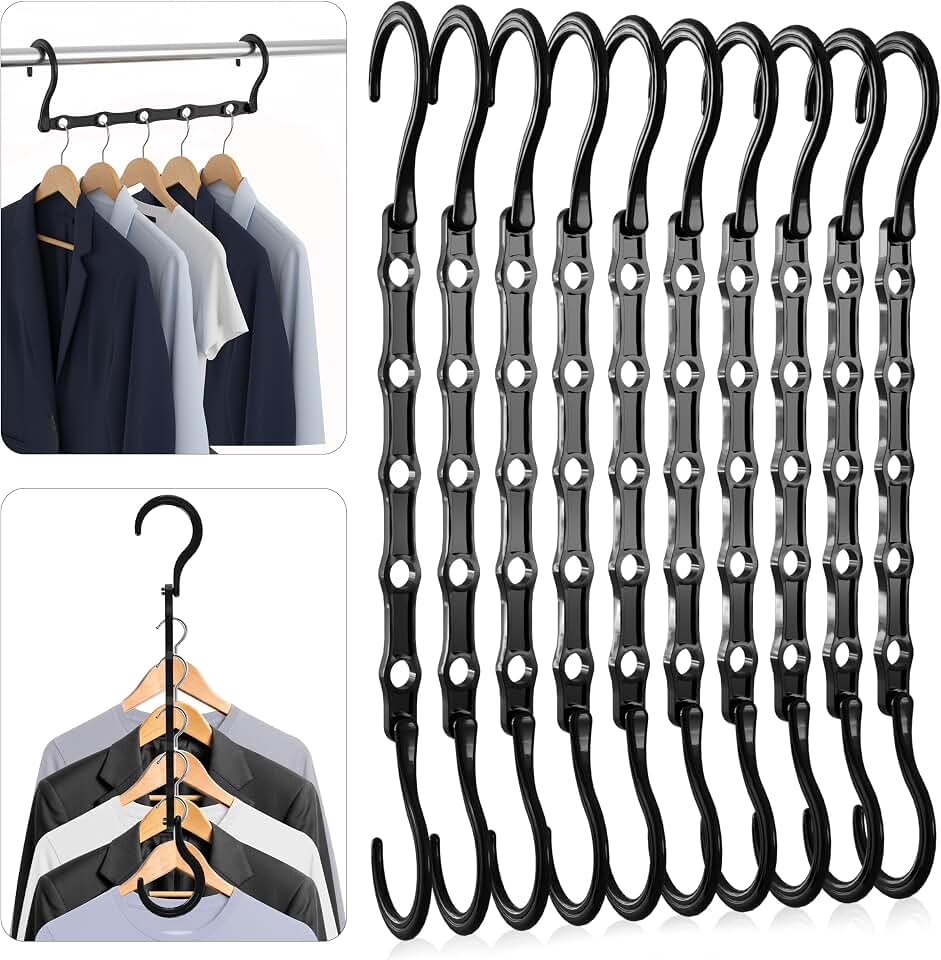 Utopia Home Space Saving Hangers 10 Pack – Magic Hanger Collapsible Black | ABS plastic | Closet organizer | Storage saving hanger I Dorm &amp; small space friendly | Compact storage