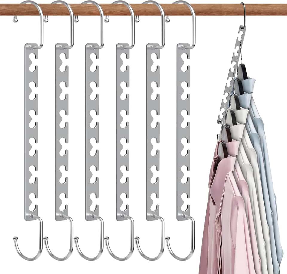 Space Saving Hangers for Clothes 6 Pack, Sturdy Metal Hangers Wardrobe Organizer, Magic Cascading Hanger, Closet Space Saver Closet Organizers and Storage