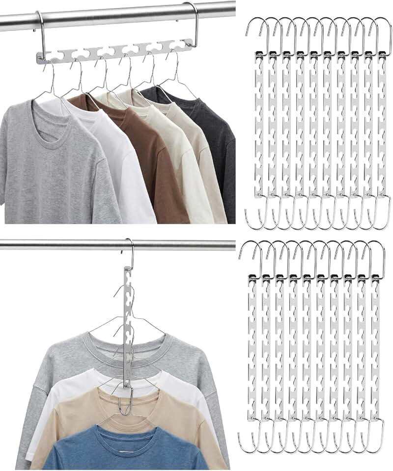 Mr. Pen- Metal Space Saving Hangers for Clothes, 20 Pack, 6 Slots | 360° Rotating Hooks, Metal Hangers, Wardrobe Organizer, Magic Cascading Hanger, Closet Space Saver