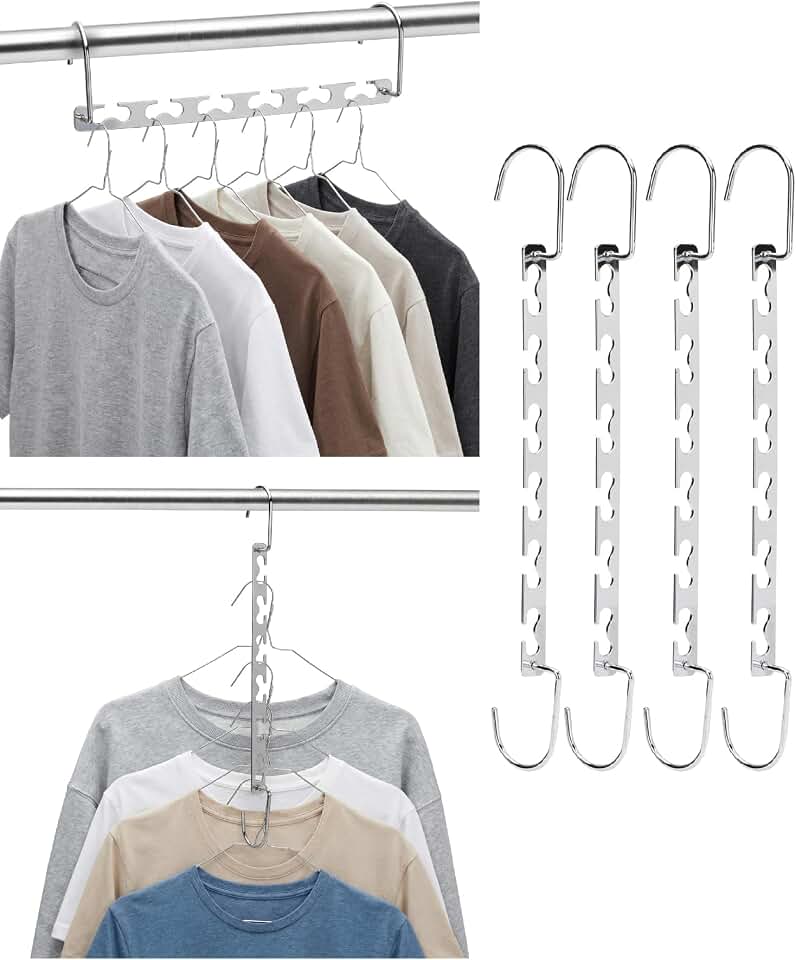 Mr. Pen- Metal Space Saving Hangers for Clothes, 4 Pack, 6 Slots | 360° Rotating Hooks, Metal Hangers, Wardrobe Organizer, Magic Cascading Hanger, Closet Space Saver