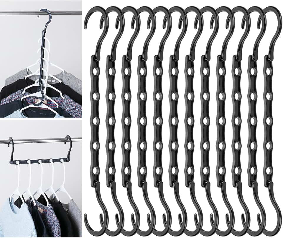 Mr. Pen- Space Saving Hangers for Clothes, 12 pcs, Black | Plastic Multi Clothes Hangers Space Saving, 5 Slots, 360° Rotating Hooks