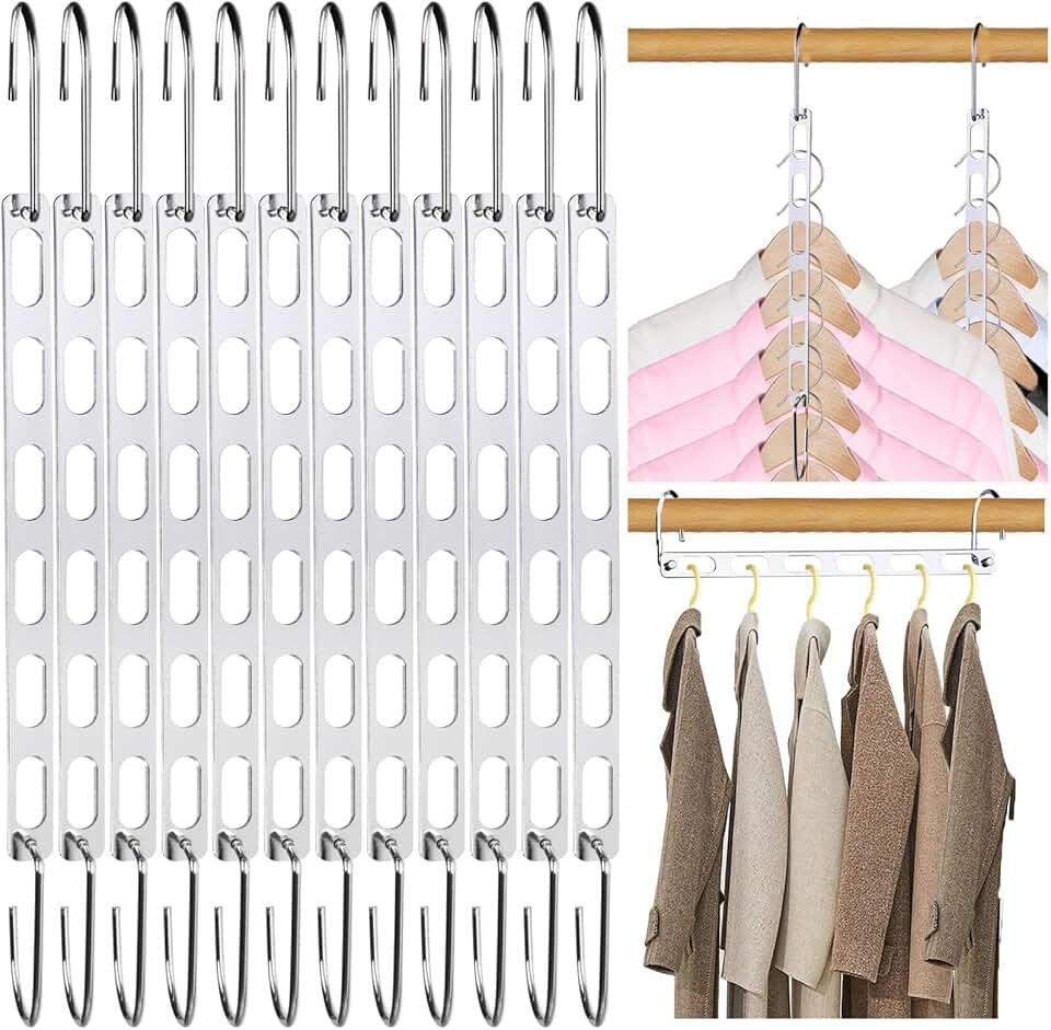 12 Pack Space Saving Hangers for Clothes: Collapsible Metal Hanger | Organizer for Clothes Space Savers, Closet Organizers and Storage, Dorm Room Essentials