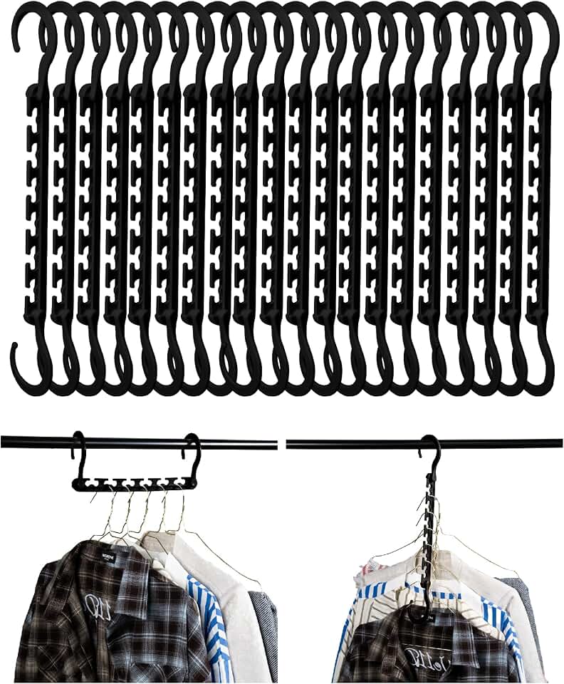 Mr. Pen- Space Saving Hangers for Clothes, 20 pcs, Black | Plastic Multi Clothes Hangers Space Saving, 6 Slots, 360° Rotating Hooks