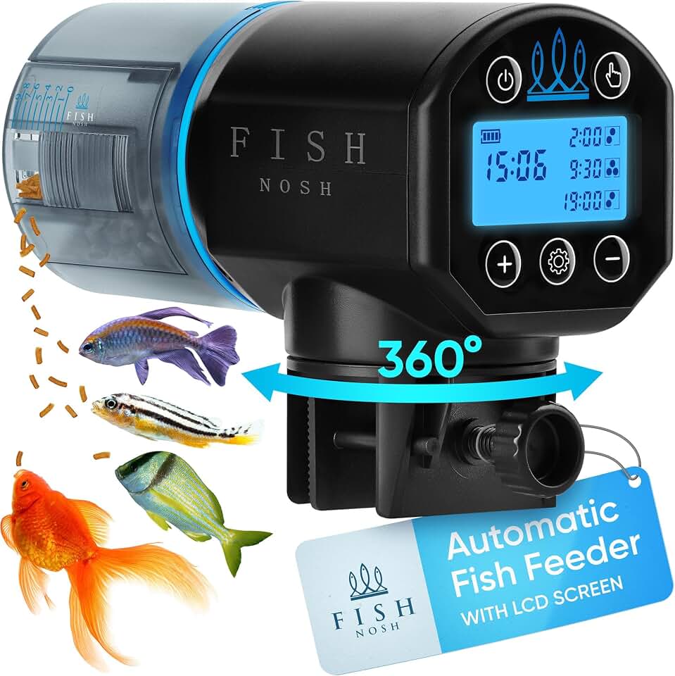 FISHNOSH Automatic Fish Feeder for Aquarium - New Generation 2026, Auto Food Dispenser with Timer for Small Tank, Big Aquariums &amp; Pond (Blue)