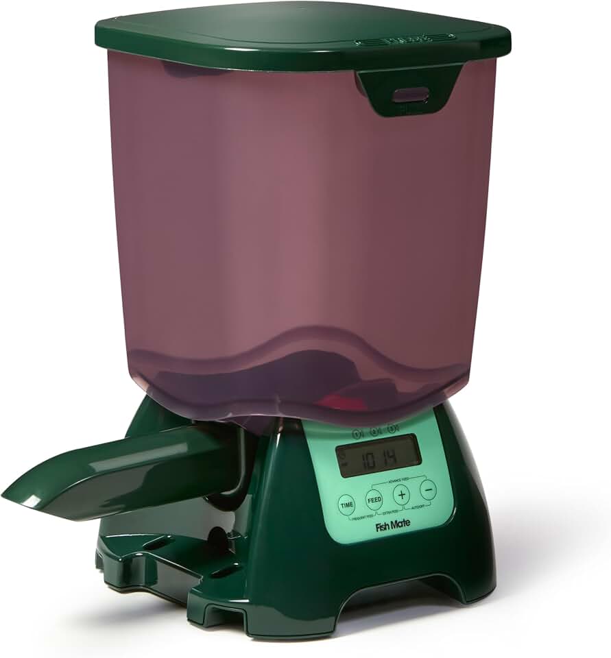 Fish Mate P7000 Automatic Pond Fish Feeder, 7 Litre Capacity | Programmable LCD Timer, Holds 6.5 lbs, Weatherproof Design, Vacation Mode, Approximately 6 to 9 Months Battery Life