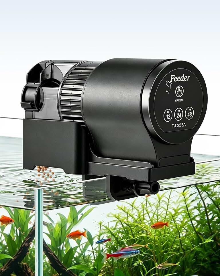 FEDOUR Automatic Fish Feeder for Aquarium, 110ml Auto Food Dispenser with Timer, Daily Weekend Vacation Fish Feeder Powered By Batteries, for Pellets, Flakes and Sticks