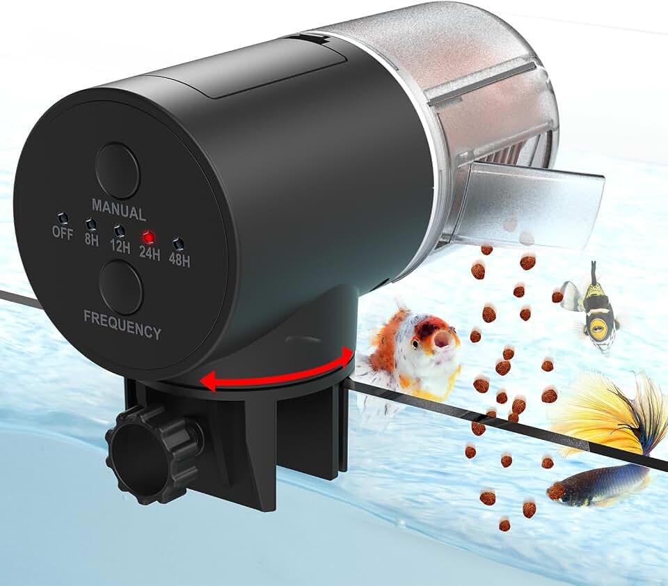 Automatic Fish Feeder Dispenser for Aquarium, 200ml Large Capacity | Auto Food Timer, Battery Powered, Batteries Included, 7 and 14 Day Vacation, Turtle Fish Tank Aquarium Accessories