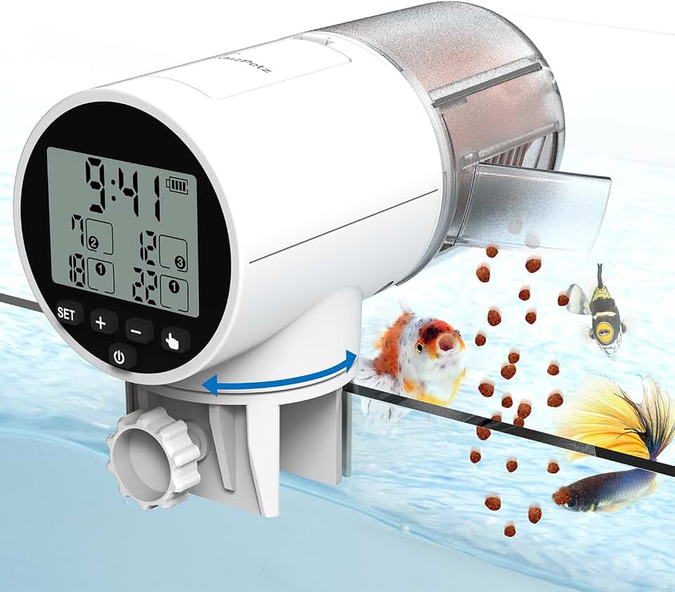 JuzPetz Automatic Fish Feeder Dispenser for Aquarium, 200ml Capacity | Auto Feeding Timer, Battery Powered Feeder, Batteries Included, 7 and 14 Day Vacation, Turtle Aquarium Small Tank