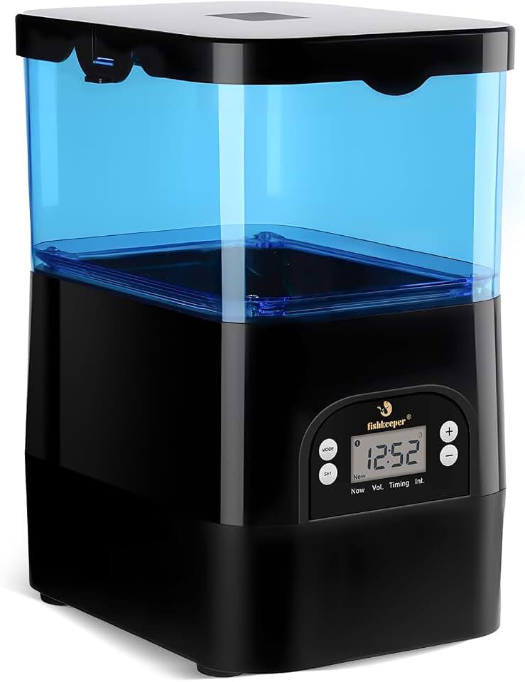 fishkeeper Automatic Fish Feeder for Pond, LCD Programmable Fish Feeder | Weather-Resistant and Tip-Proof Design, Precision Feeding for Vacation Dispenser, Outdoor Koi Fish Feeder, 2.8L(Blue)