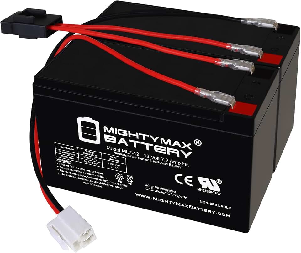Mighty Max Battery Extended Range Drop in Replacement for 12v Razor Scooter ride on toy 7ah battery kit and harness