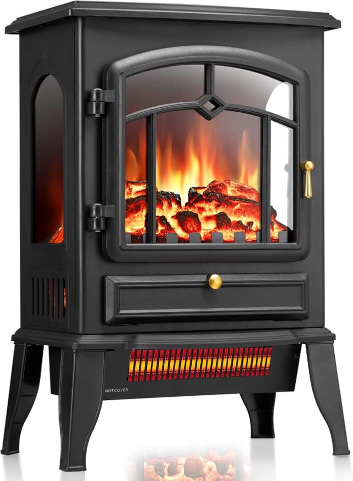Electric Fireplace Stove with 3D Flame Effect, 1000/1500W &amp; Flame-Only Mode | Electric Fireplace Heater with 5100 BTU Output, Built-In Thermostat, ETL, Overheat Protection, for Indoor Use, 22 in Global Recycled Standard